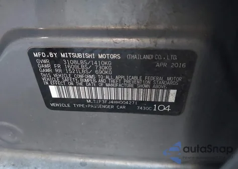 2017 Mitsubishi Mirage G4 Es from USA, damaged, VIN ML32F3FJ4HH004271